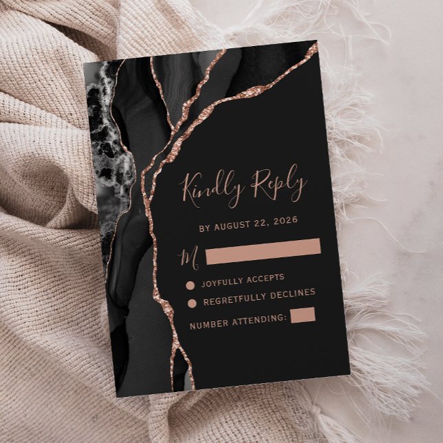 Black Rose Gold Ágata Escuro Casamento RSVP (Criador carregado)