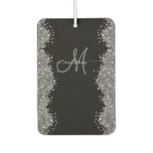 Black Silver Faux Glitter Grey Modern Monogram