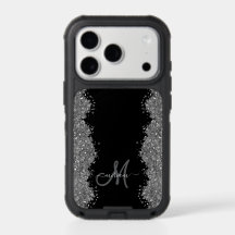 Black Silver Glitter Grey Modern Monogram
