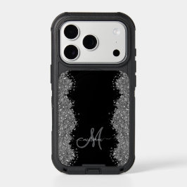 Black Silver Glitter Grey Modern Monogram