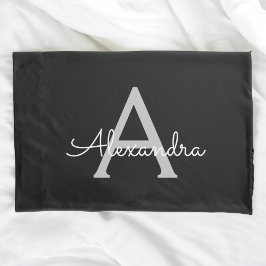 Black Silver Modern Script Girly Monographic Name