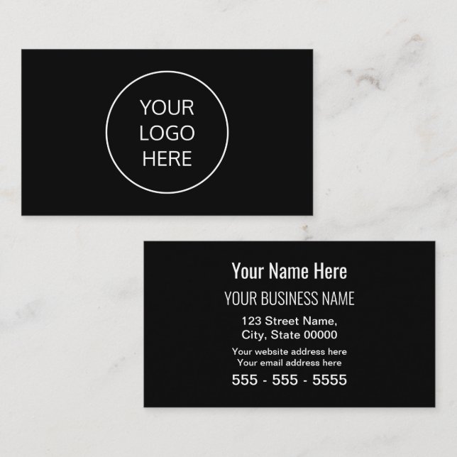 Black Simple Modern Add Your Logo Cartão de visita (Frente/Verso)