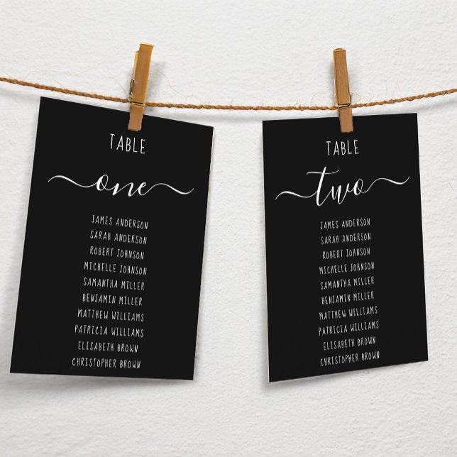 Black Simple Modern Script Seating Chart Card (Criador carregado)