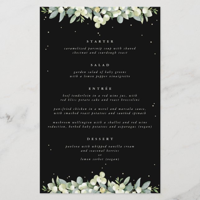 Black Snowberry + Eucalipto Menu de Casamento de 4 (Frente)