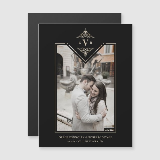 Black Sophisticate Flourish Chic Golden Initials (Frente/Verso)