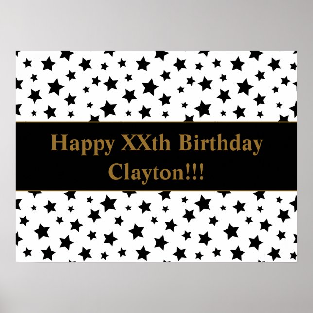 Black Stars with Message Birthday Poster (Frente)