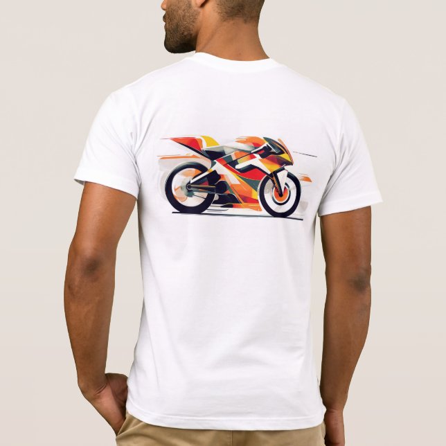 Black t-shirt with a bold motorcycle design. (Verso)