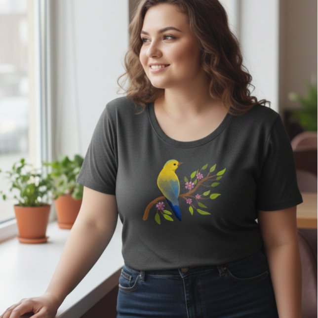 Black T-Shirt with Watercolor Bird (Criador carregado)