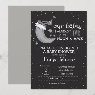 Black To the Moon and Back Convite para Chá de Beb