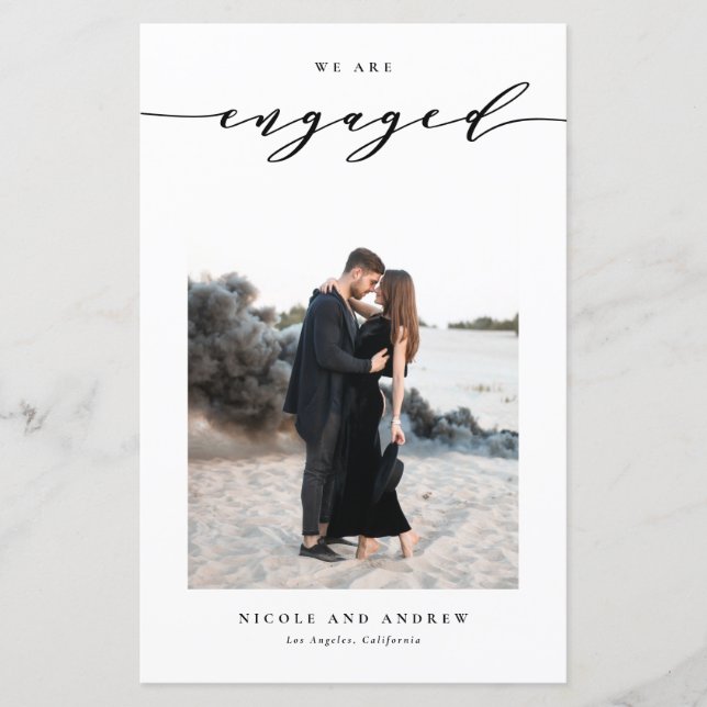 Black Whimsical Script Engagement Announcement (Frente)