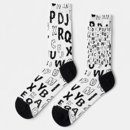 Black & White Alphabet Pattern Crew Socks