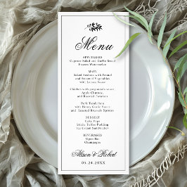 Black white branch Old Money wedding menu card