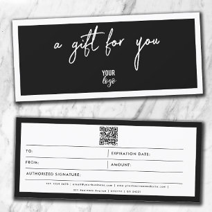 Black White Business Logo QR Code Gift Certificate