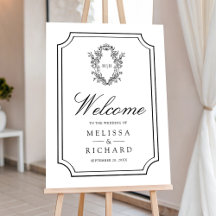 Black White Chinoiserie Crest Wedding Welcome Sign