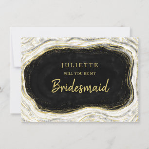 Black White Geode Be My Bridesmaid Proposta Card