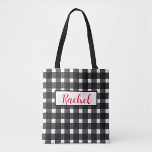 Black White Gingham Personalizado Tote Bag
