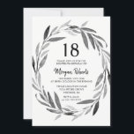 Black & White Leaf Wreath 18º Convite de Aniversár<br><div class="desc">Coleção de Convitos de Folha Preta e Branca no 18º Aniversário Convidar Correspondência em Niche e Nest store. Trabalho de arte por www.EssemCreatives.etsy.com</div>