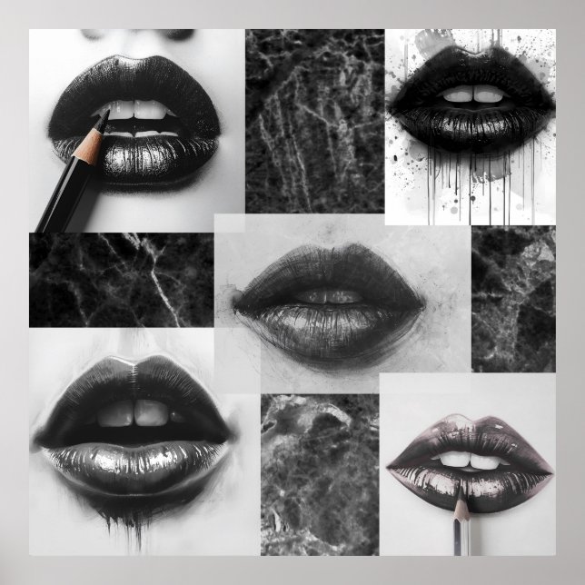 Black & White Lips Collage Poster – Modern Fashion (Frente)