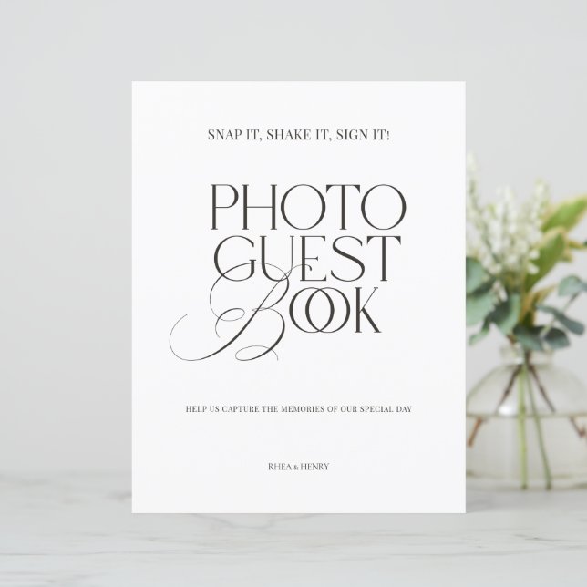 Black & White Modern Classic Photo Guest Book Sign (Em pé/Frente)