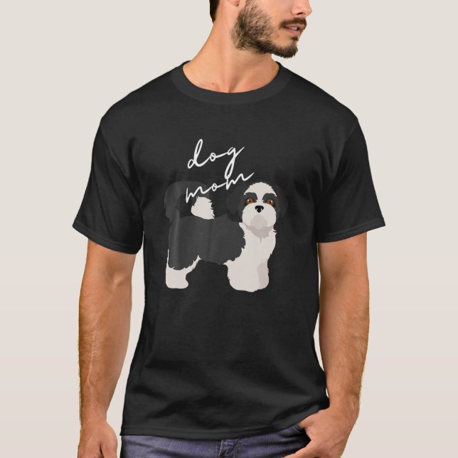 Black White Shih Tzu Dog Mãe Camisa (Frente)