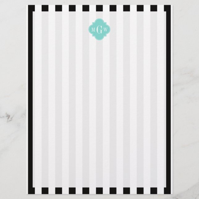 Black White Strike Turquoise Quatrefoil 3 Monogram (Frente)