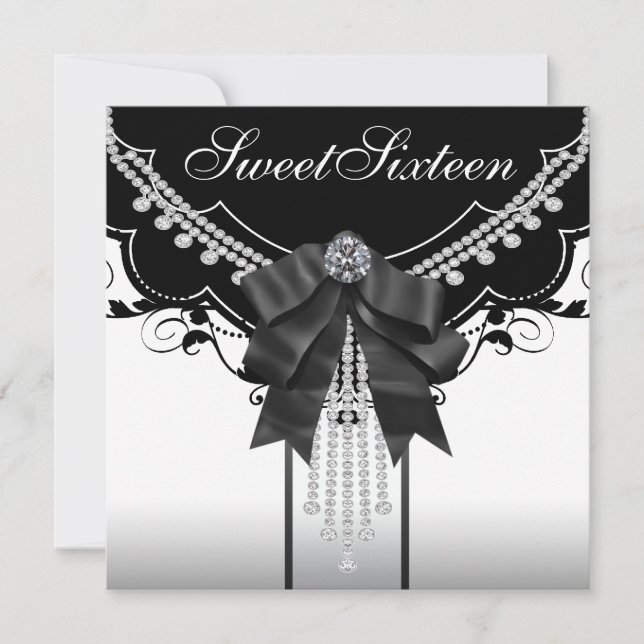 Black White Sweet Dezesseis Convites de festas (Frente)