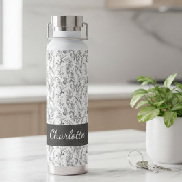 Black White Toile Floral Custom Name