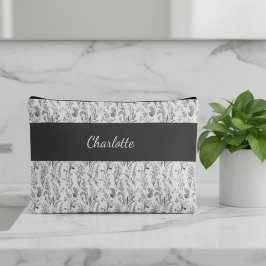 Black White Toile Floral Custom Name