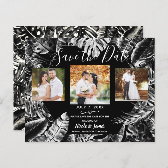 Black White Tropical Saiu Casamento Salvar Data (Frente/Verso)
