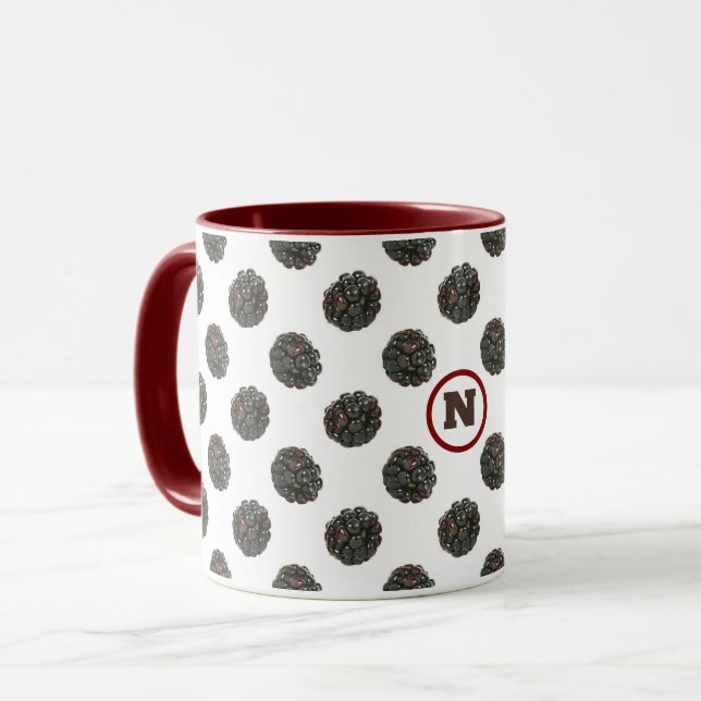 Blackberry. Bolinhas. Padrão fruta. Caneca (Frente Esquerda)