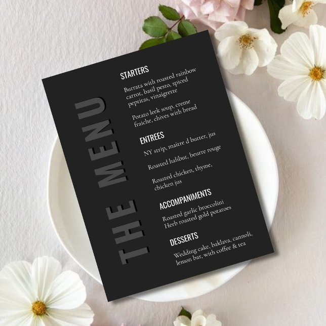 Blackout Minimalist Modern Wedding Menu (Criador carregado)
