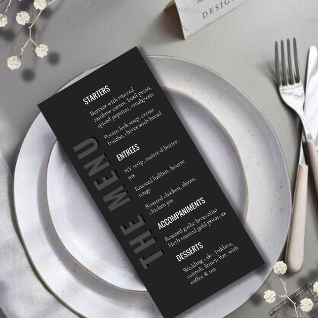 Blackout Minimalist Modern Wedding Menu (Criador carregado)
