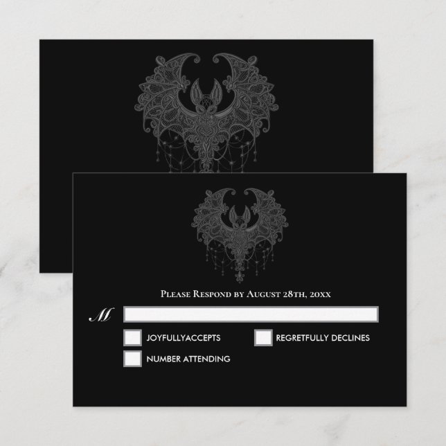 Blak Gothic Halloween Wedding RSVP Card (Frente/Verso)