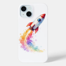 Blast Off de Foguete Colorido em Aquarela - iPhone