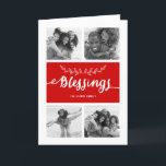Blessings Collage | Cartão de Saudação de Foto Fer<br><div class="desc">Design vermelho e branco com 4 fotos Cartão de cartões de natal de Natal. Abençoa o Cartão com fotos de Feriado de Colagem de Fotos. Elke Clarke © Mais estilos e cores disponíveis em nosso compro. www.zazzle.com/epclarke</div>