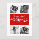 Blessings Collage | Cartão postal de férias<br><div class="desc">Uma escolha perfeita do cartão de férias. Design branco e vermelho contemporâneo com 4 fotos Cartaz de Natal. Abençoa o Cartão com fotos de Feriado de Colagem de Fotos. Elke Clarke © Mais estilos e cores disponíveis em nosso compro. www.zazzle.com/epclarke</div>