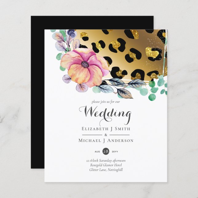 Bling Girly Glam Leopard Imprime Casamento Dourado (Frente/Verso)