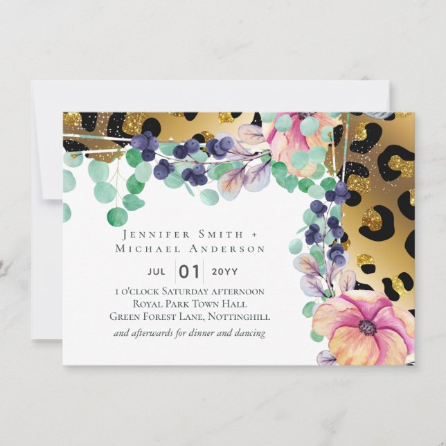 Bling Girly Glam Leopard Imprime Casamento Dourado (Frente)