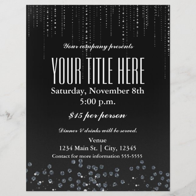 Bling Sparkle Elegante Glamor Event Flyer Poster (Frente)