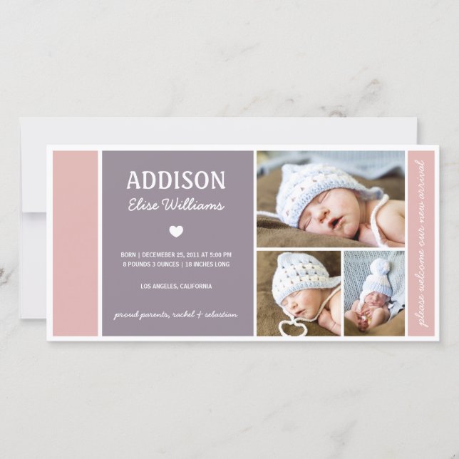 BLOCO DE COR | ANÚNCIO DE NASCIMENTO DE GAROTA DE  (Frente)