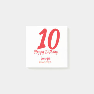 Bloco De Notas 10.º aniversário adicionar nome data ano vermelho 