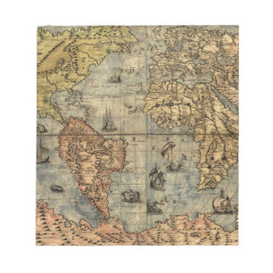 Bloco De Notas 1565 Mapa Antigo do Mundo de Forlani Cartografia V