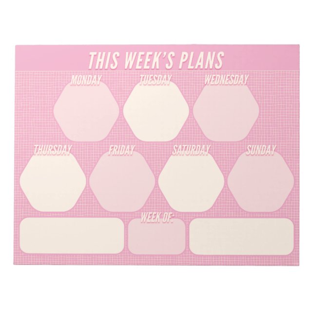 Bloco De Notas 1980s Pink Hand Drawn Grid Planner Weekly (Frente)