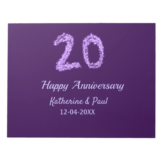 Bloco De Notas 20 feliz aniversário adicionar nome do casal data  (Frente)