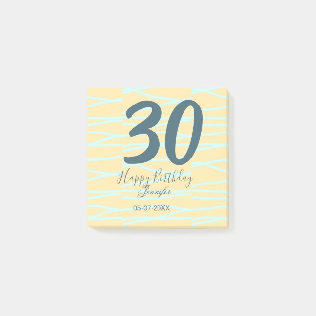 Bloco De Notas 30th birthday add name date year yellow blue paste (Frente)