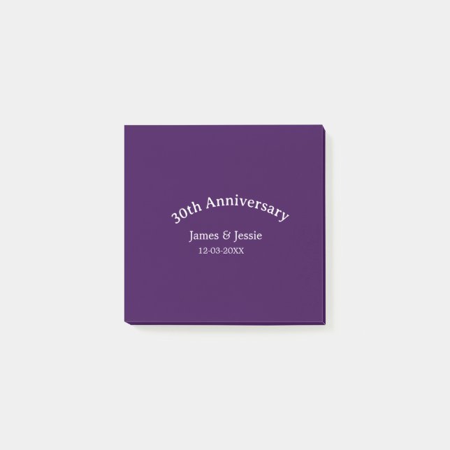 Bloco De Notas 30th wedding anniversary name date purple simple  (Frente)