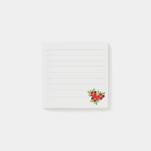 Bloco De Notas 3 Flores Vermelhas Notas Post-it (Frente)