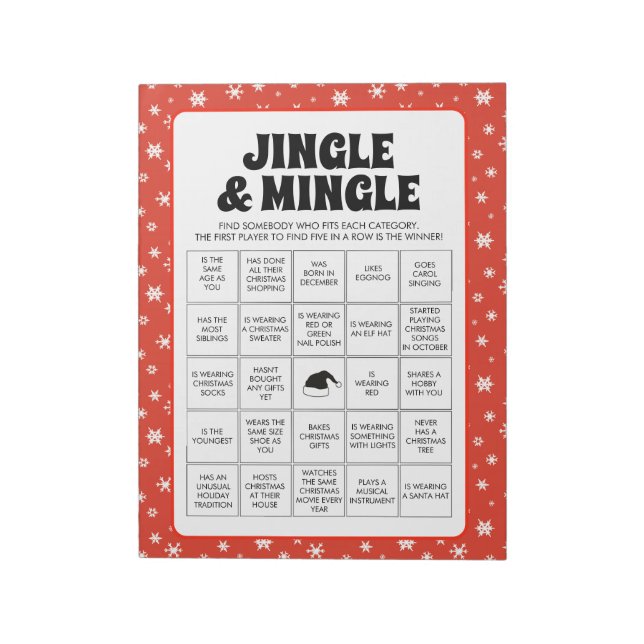 Bloco De Notas 40 Christmas Jingle & Mingle Bingo Game Sheets (Invertido)