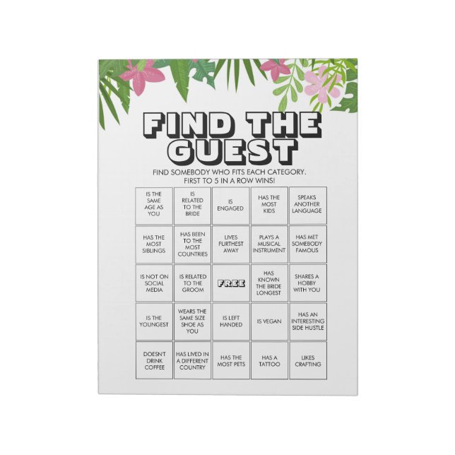 Bloco De Notas 40 Find the Guest Bingo Game Sheets (Invertido)