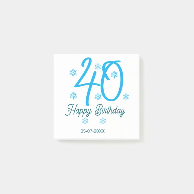 Bloco De Notas 40th birthday add name date year blue template (Frente)